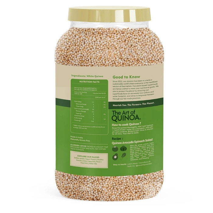 Nourish You White Quinoa Seeds 2Kg Jar | Healthy Food | Gluten-Free | Saponin Free | High Protein & Fiber | Diet Food | 100% Wholegrain Breakfast Cereal