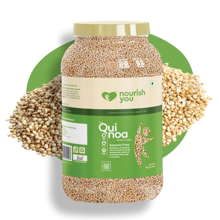 Nourish You White Quinoa Seeds 2Kg Jar | Healthy Food | Gluten-Free | Saponin Free | High Protein & Fiber | Diet Food | 100% Wholegrain Breakfast Cereal